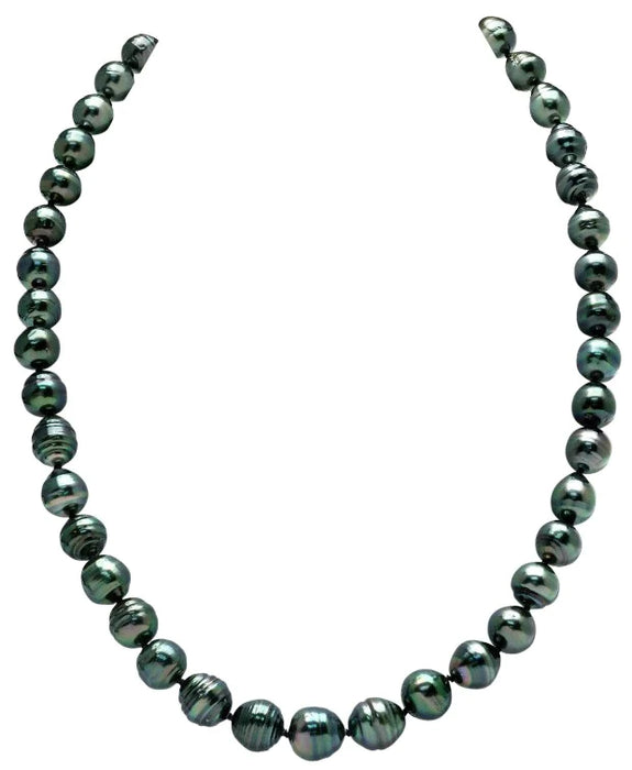 Tahiti Pearl Necklace 8-10 mm 65 cm long with a Gold Clasp 18K |  The South Sea Pearl |  The South Sea Pearl