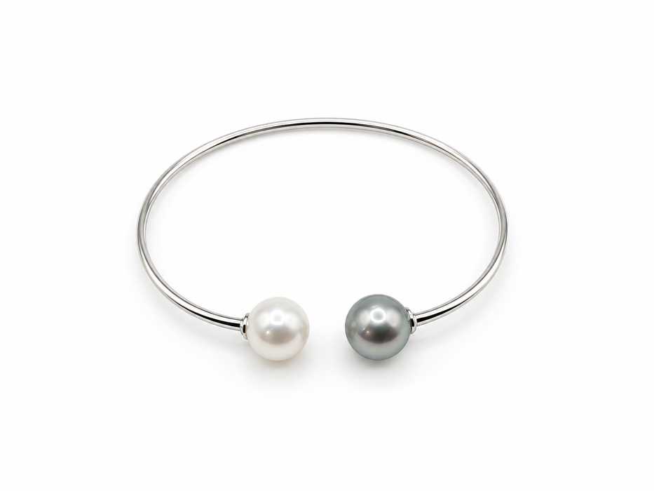 Pulsera de Perla de Tahití y Perla Blanca del Mar del Sur 9-10 mm Redonda y Alto Lustre