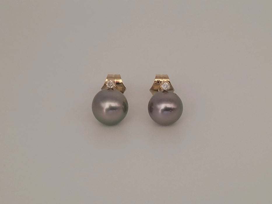Stud Earrings Tahiti Pearls 9 mm AAA, Diamonds, 18K Solid Gold | The South Sea Pearl |  The South Sea Pearl