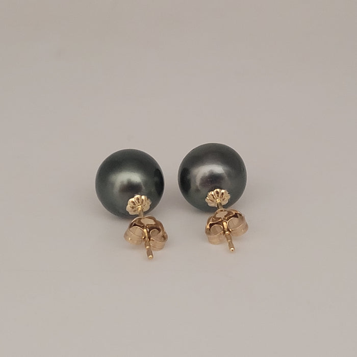 Tahiti-Perlen-Ohrstecker 10,3 mm, AAA, 18-karätiges Massivgold