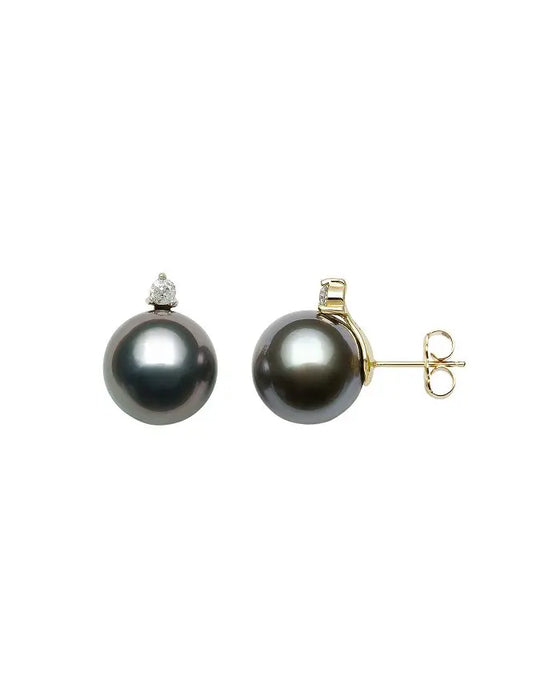 Tahiti Pearl Earrings 9-10 mm,  Natural Diamonds & 18K White Gold | The South Sea Pearl |  The South Sea Pearl