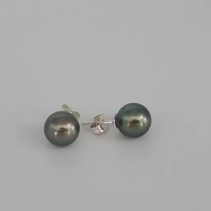 Tahiti Pearl Earrings round 10 mm dark natural color 18K Gold | The South Sea Pearl |  The South Sea Pearl