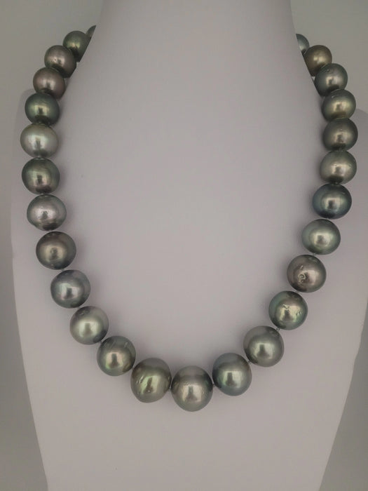Tahiti Pearl Necklace 12-14 mm Very High Luster Dark Green Color  18K Solid Gold Clasp | The South Sea Pearl |  The South Sea Pearl