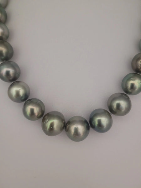 Tahiti Pearl Necklace 12-14 mm Very High Luster Dark Green Color  18K Solid Gold Clasp | The South Sea Pearl |  The South Sea Pearl
