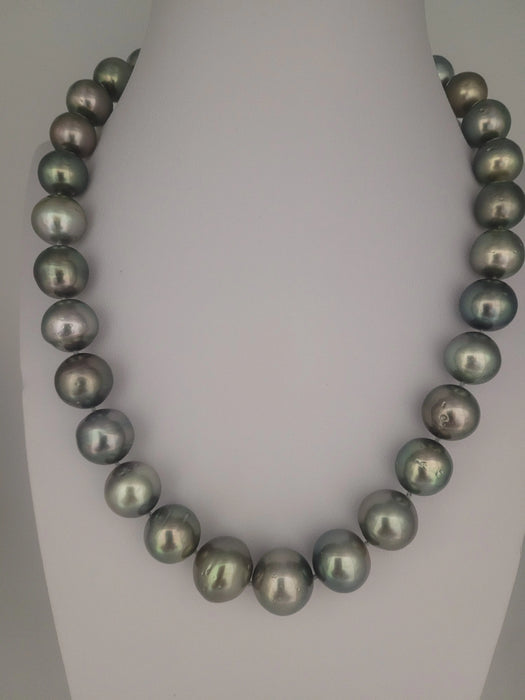 Tahiti Pearl Necklace 12-14 mm Very High Luster Dark Green Color  18K Solid Gold Clasp | The South Sea Pearl |  The South Sea Pearl