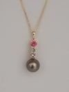Tahiti Pearl Pendant, Natural Color Sapphires and 18K Solid Gold | The South Sea Pearl |  The South Sea Pearl