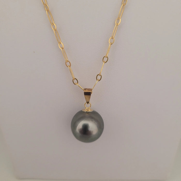 Tahiti Pearl Round Shape 15 mm Dark Color Pendant Necklace | The South Sea Pearl |  The South Sea Pearl