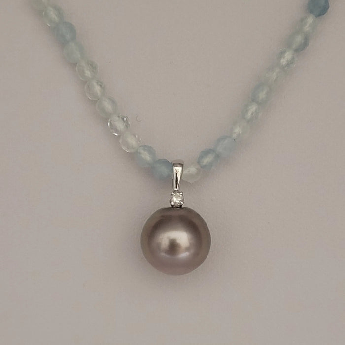 Tahiti Pearl, Aquamarine, Diamond & White Gold 18K |  The South Sea Pearl |  The South Sea Pearl