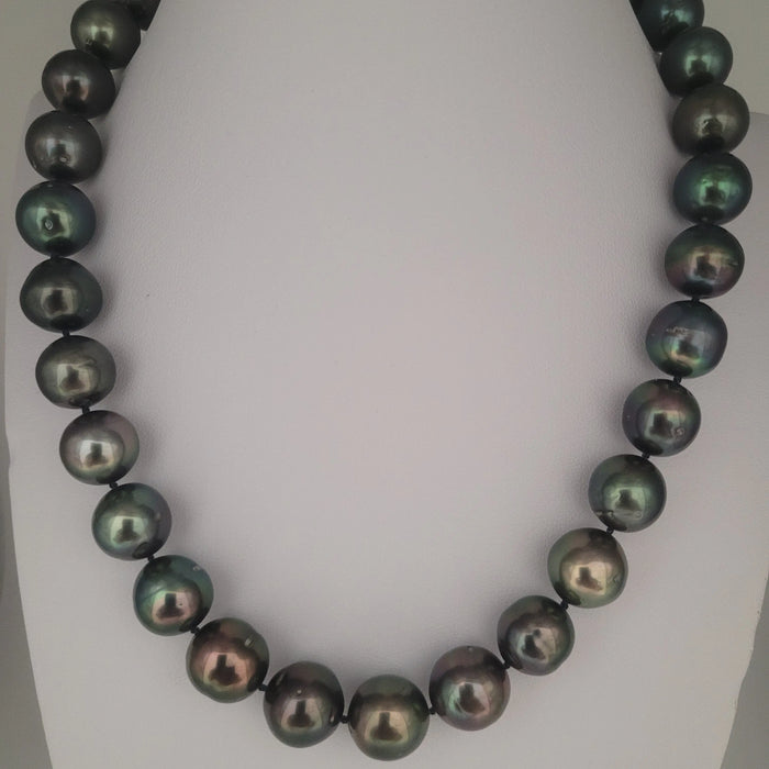 Tahiti Pearls 12-13 mm Very High Luster Dark Green Color 18K Gold Clasp | The South Sea Pearl |  The South Sea Pearl