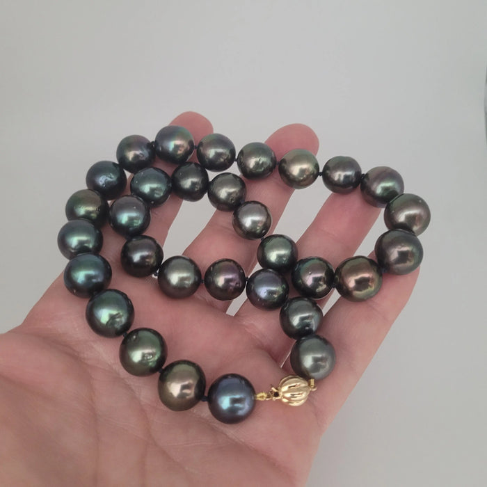 Tahiti Pearls 12-13 mm Very High Luster Dark Green Color 18K Gold Clasp | The South Sea Pearl |  The South Sea Pearl