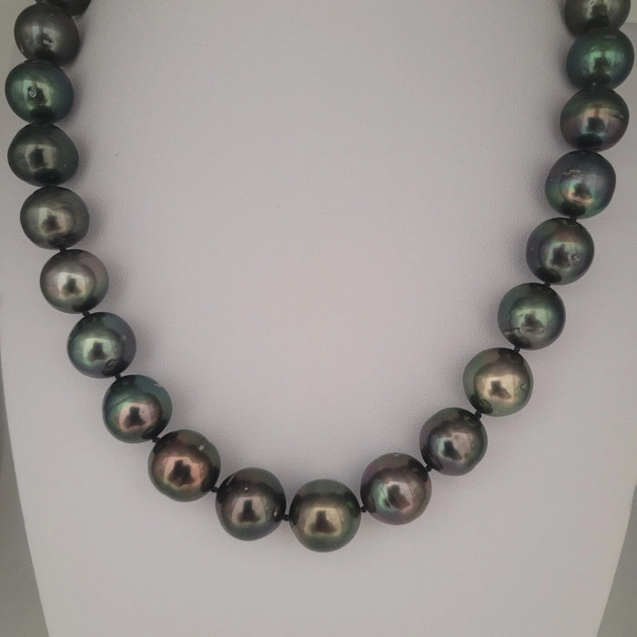 Tahiti Pearls 12-13 mm Very High Luster Dark Green Color 18K Gold Clasp | The South Sea Pearl |  The South Sea Pearl