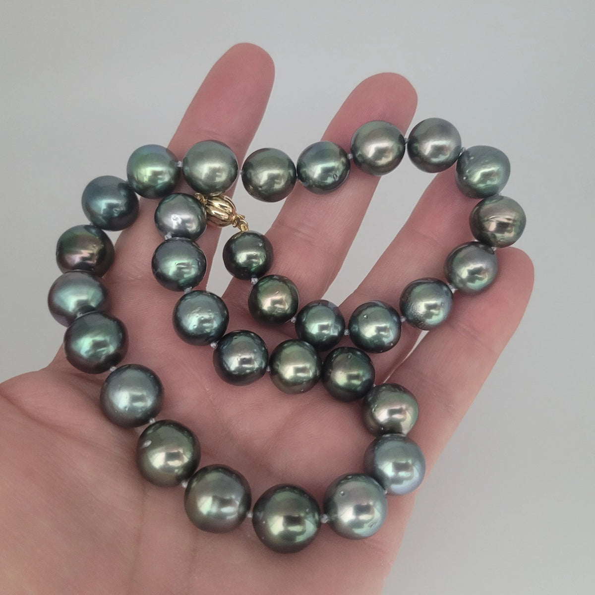 Collana Regolabile Perle Skysk Collana Perle Di Tahiti Barocche Nere-verdi 10-12 Mm – Lunghezza Regolabile 14-36'' In Oro 14K Collana Perle Barocche Tahiti - Foto 8