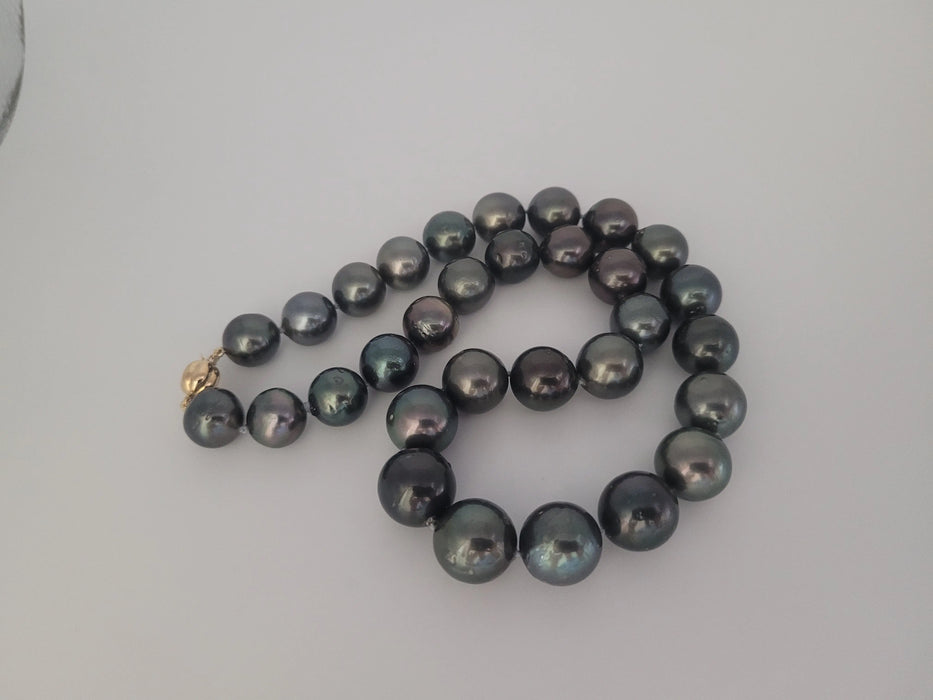 Tahiti Pearls Necklace 12-14 mm Round High Luster, dark color, 18K gold clasp | The South Sea Pearl |  The South Sea Pearl