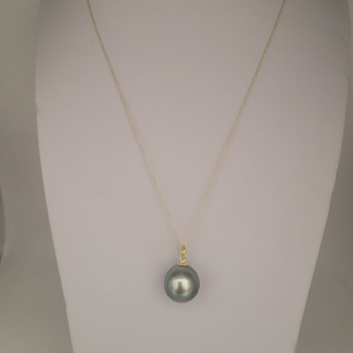 Tahiti Pearl 10 mm Pendant Necklace Yellow Gold
