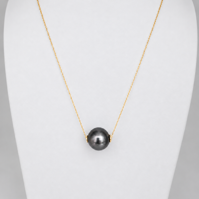 Tahiti Pearl 12 mm AAA 18K Gold floating Pendant Necklace