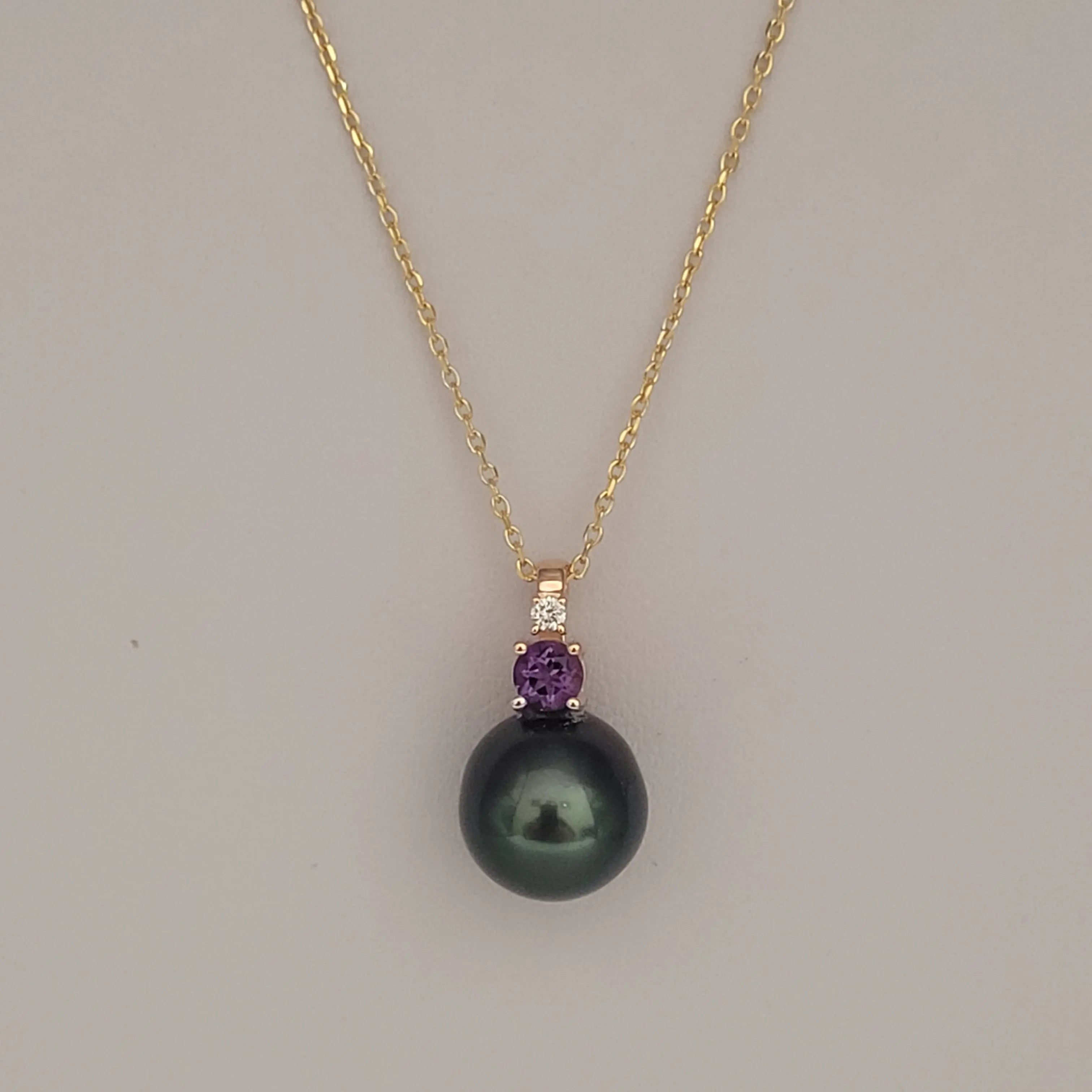 Tahti Pearl, Diamond, Amethyst, 18K Gold Pendant Necklace | The South Sea Pearl |  The South Sea Pearl