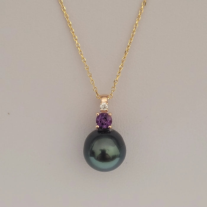 Tahti Pearl, Diamond, Amethyst, 18K Gold Pendant Necklace | The South Sea Pearl |  The South Sea Pearl