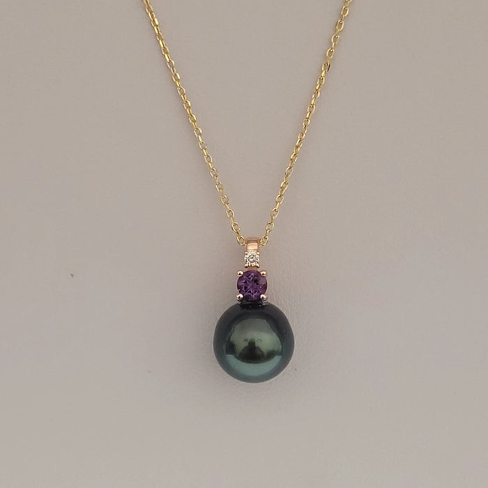 Tahti Pearl, Diamond, Amethyst, 18K Gold Pendant Necklace | The South Sea Pearl |  The South Sea Pearl