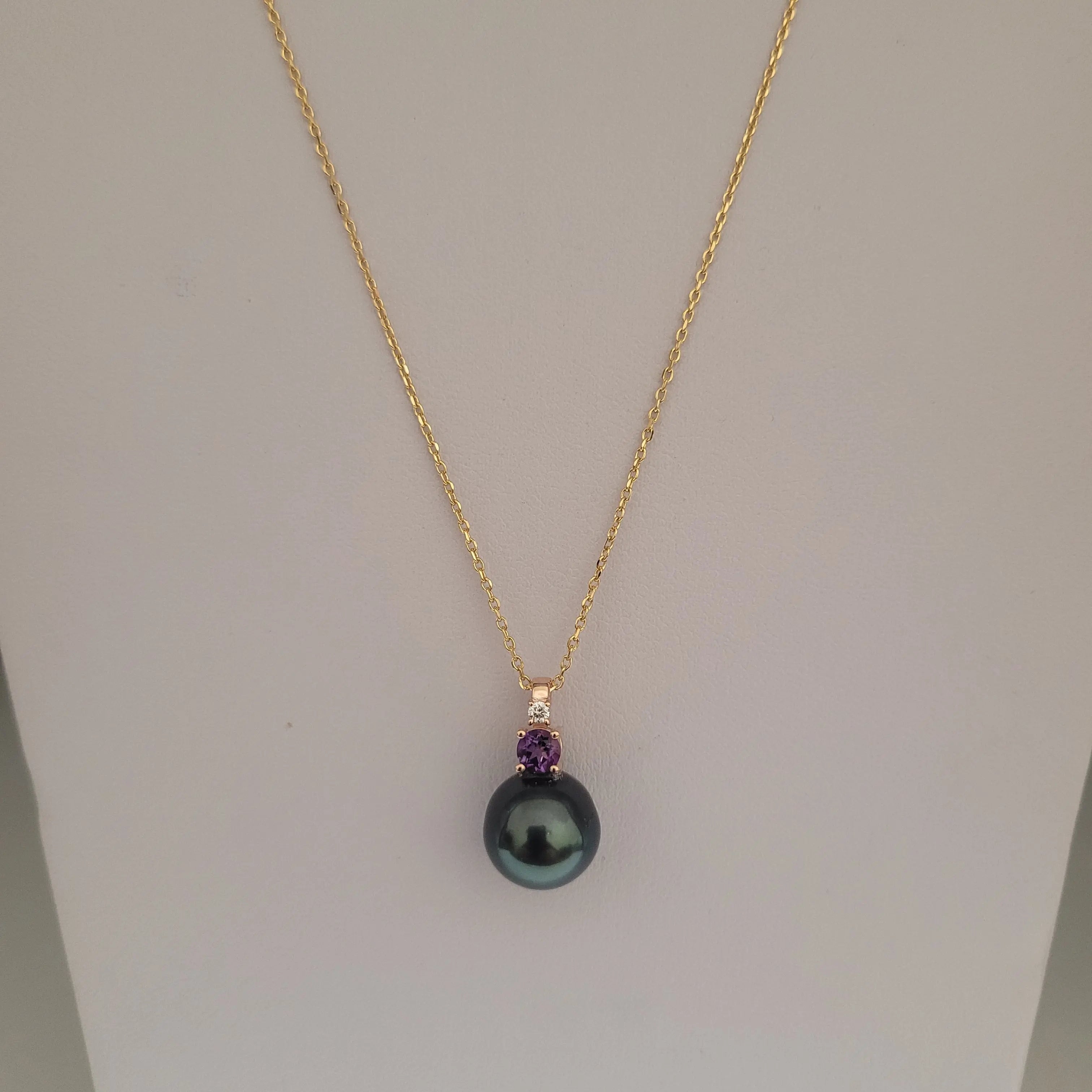 Tahti Pearl, Diamond, Amethyst, 18K Gold Pendant Necklace | The South Sea Pearl |  The South Sea Pearl