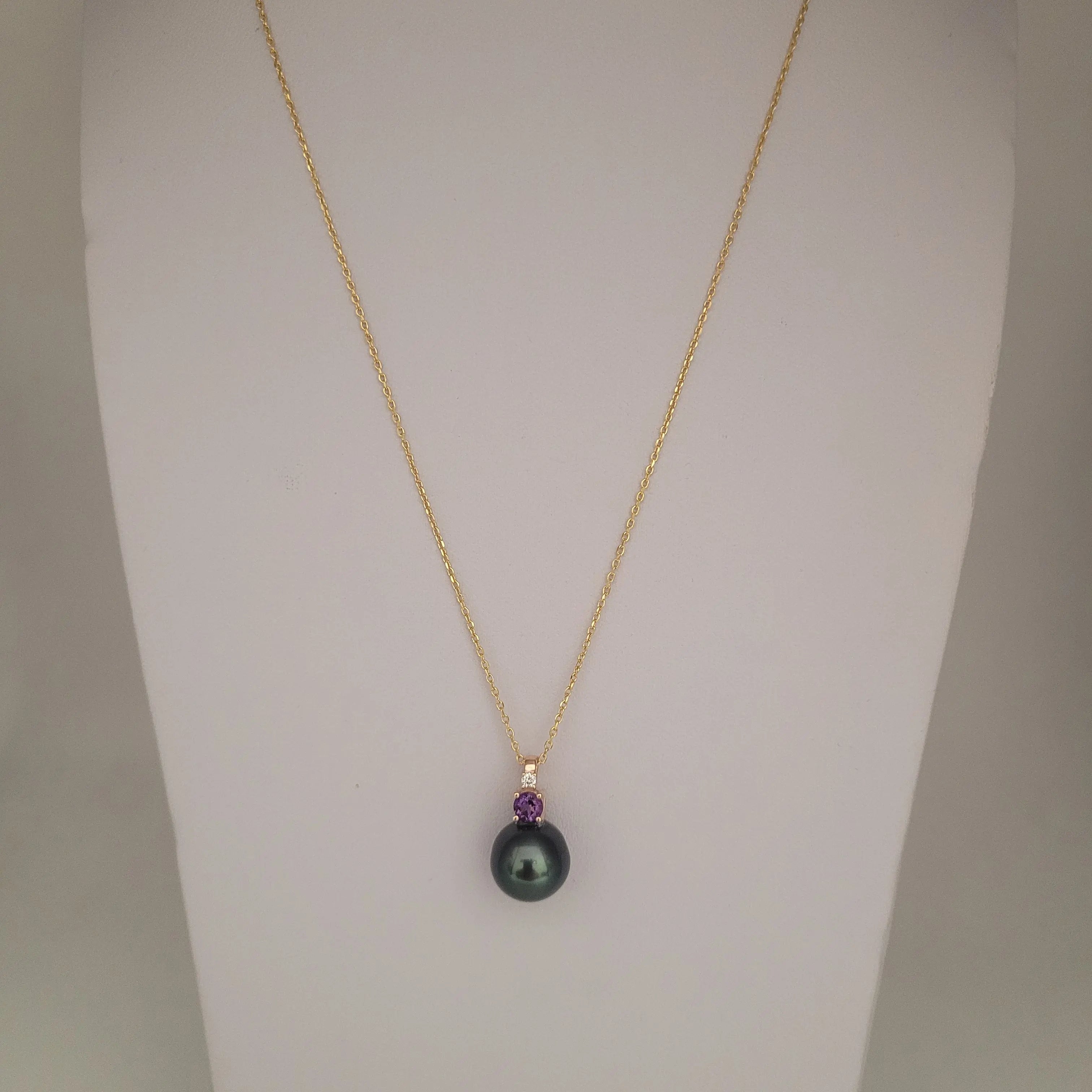 Tahti Pearl, Diamond, Amethyst, 18K Gold Pendant Necklace | The South Sea Pearl |  The South Sea Pearl