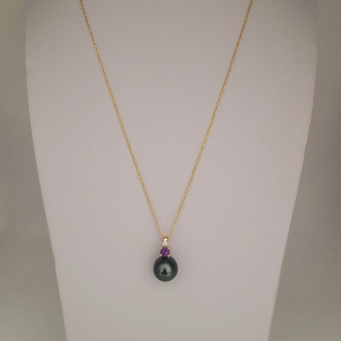 Tahti Pearl, Diamond, Amethyst, 18K Gold Pendant Necklace | The South Sea Pearl |  The South Sea Pearl