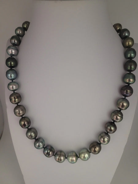 Tahti Pearls Necklace 10-12 mm Dark Natural Multicolor AAA 18K Solid Gold Clasp | The South Sea Pearl |  The South Sea Pearl