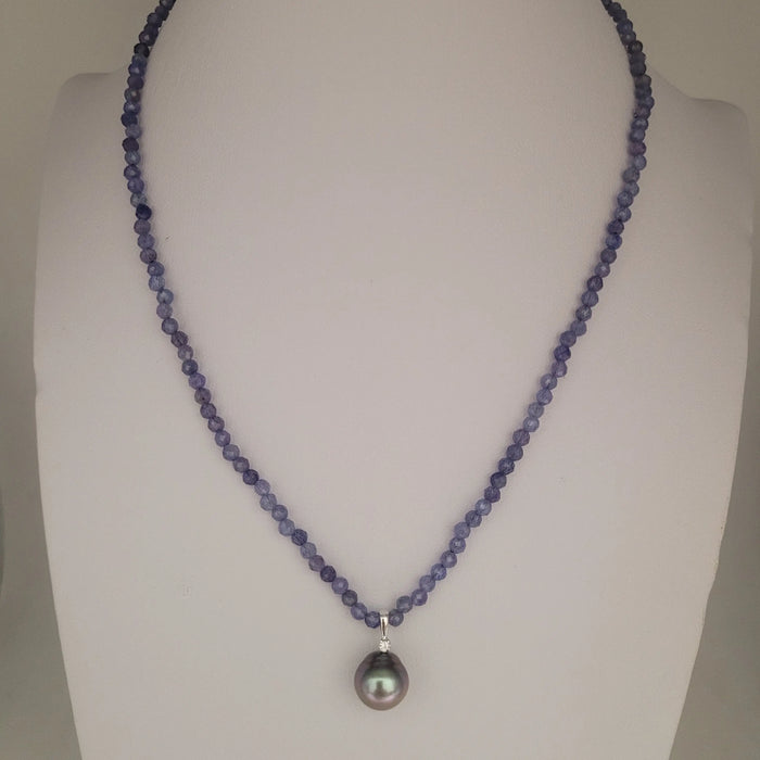 Tanzanite Precious Stones Necklace, Tahiti Pearl, Diamond, White Gold 18K |  The South Sea Pearl |  The South Sea Pearl