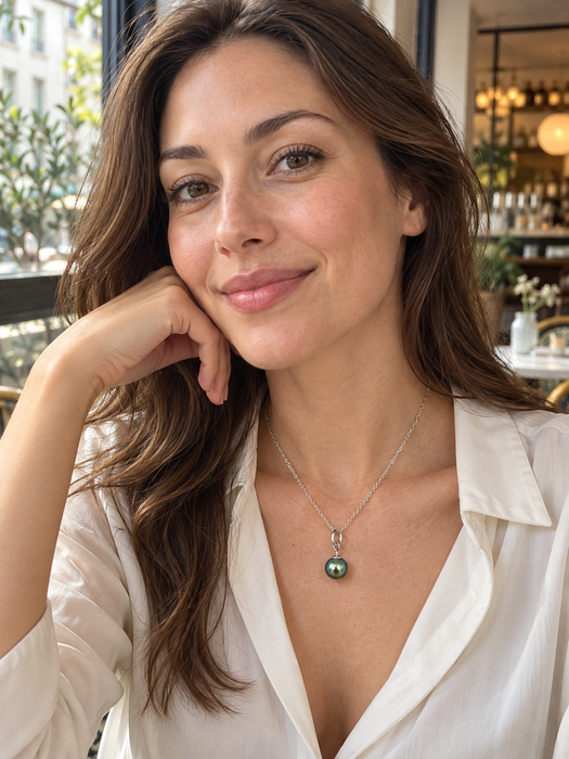 Tahiti Pearl 9-10 mm Pendant Necklace Silver 925