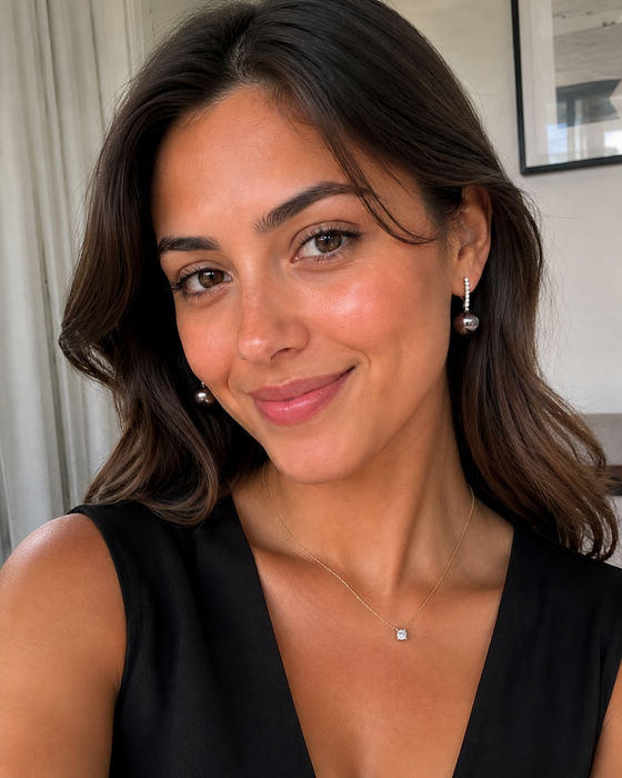 Tahitian Pearl & Natural Diamond Rivière Earrings — 11–12 mm, 18K White Gold