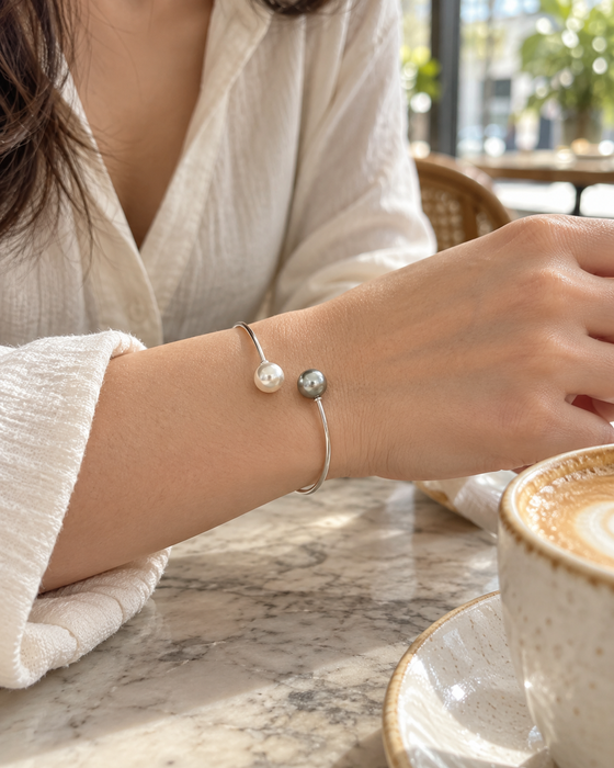 Pulsera de Perla de Tahití y Perla Blanca del Mar del Sur 9-10 mm Redonda y Alto Lustre
