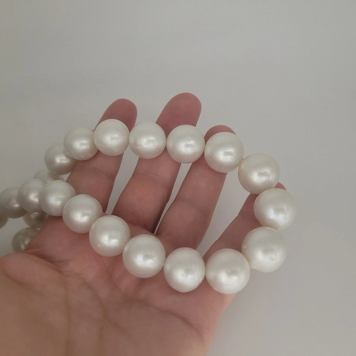AAA South Sea Natural White Pearl Necklace – 18" With 14K Gold Clasp, Turquoise Accent