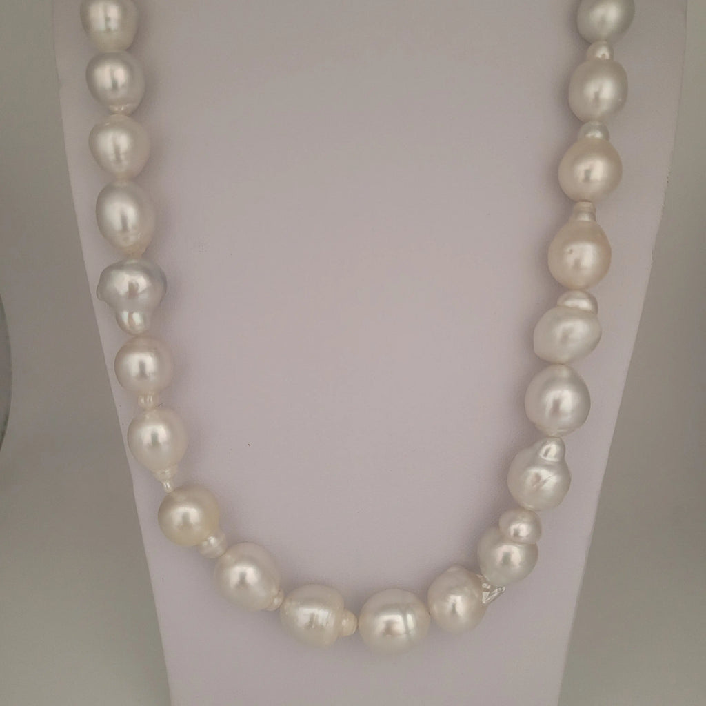 Skysk 15x24mm White South Sea Baroque Shell Pearl Pendant – 14K White Gold Plated With Chain - View #4