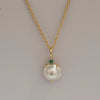 Yellow Gold 18K, Emerald, Australian Mabe Pearl Pendant Necklace | The South Sea Pearl |  The South Sea Pearl