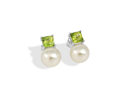 Akoya Cultured Pearls, Precious Stones Peridot, 18K White Gold - MIMUKA