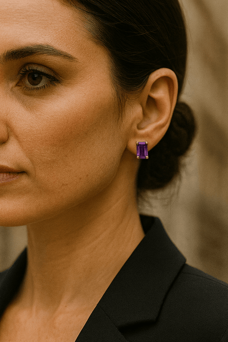 Amethyst Precious Stones 18K Gold Pearl Earrings Stud - MIMUKA