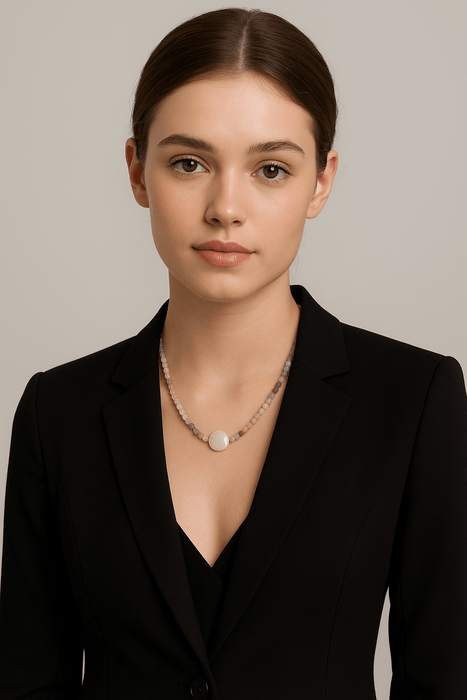 Collar de Perla Cultivada 12 mm, Fluorita, Piedras Preciosas 3 mm Redondas, Oro 18K, 42 cm - MIMUKA