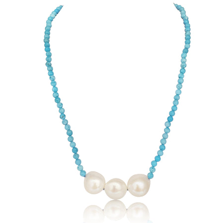 Collar de Perlas Cultivadas Barrocas 11 - 12 mm con Turquesas 5 mm, Cierre de Oro 18K, 45 cm - MIMUKA