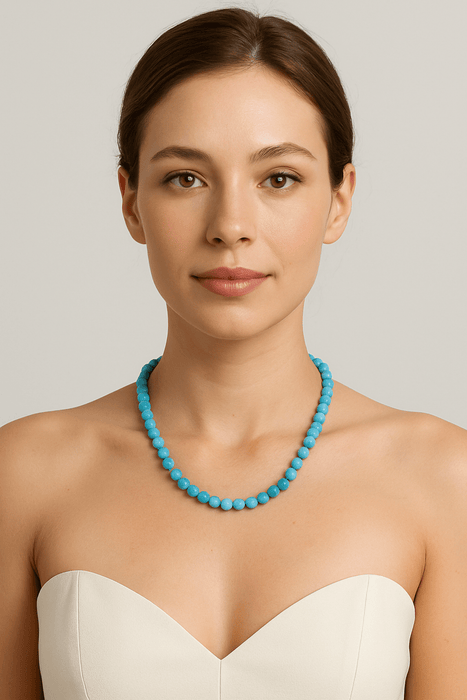 Collar de Turquesa Natural, Esferas 4 - 5 mm, 40 cm, Cierre de Oro Amarillo 18K - MIMUKA