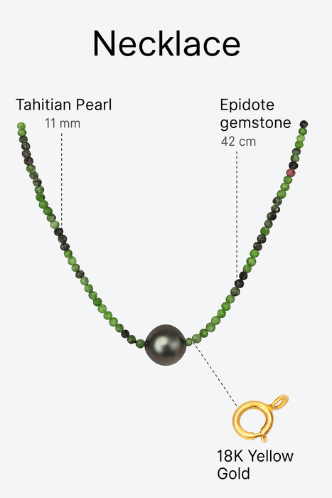 Collar Perla de Tahiti 11 mm y Epidote Piedras Preciosas con Cierre Oro 18K - MIMUKA