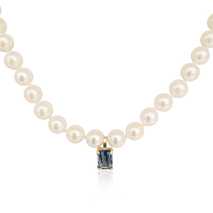 Cultured Pearl Necklace with London Blue Topaz Pendant and 18K Gold – Handcrafted – 45 cm - MIMUKA