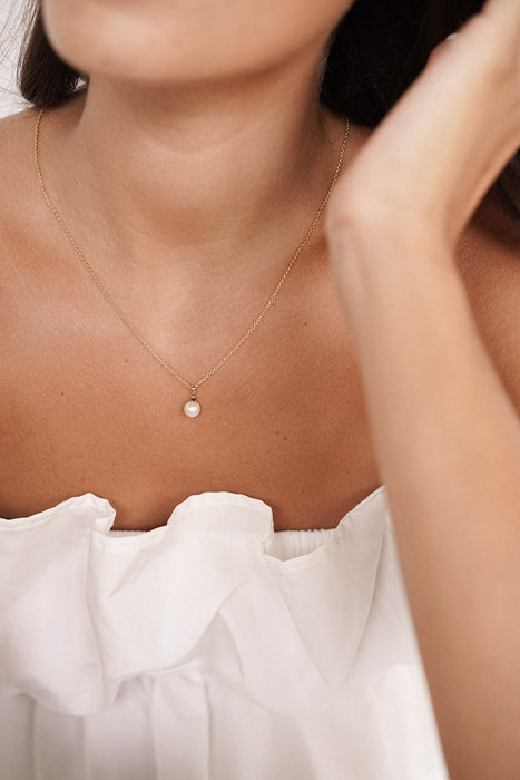 Cultured Pearl, Yelllow Gold 9K Precious Stones Pendant Necklace - MIMUKA