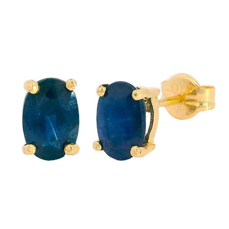 Mimuka Jewels 18K Yellow Gold Oval Sapphire Stud Earrings – 6x4mm Natural Sapphires - MIMUKA