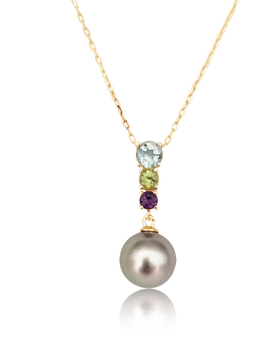 Necklace of Tahiti Pearl, 18K Gold and Precious Stones