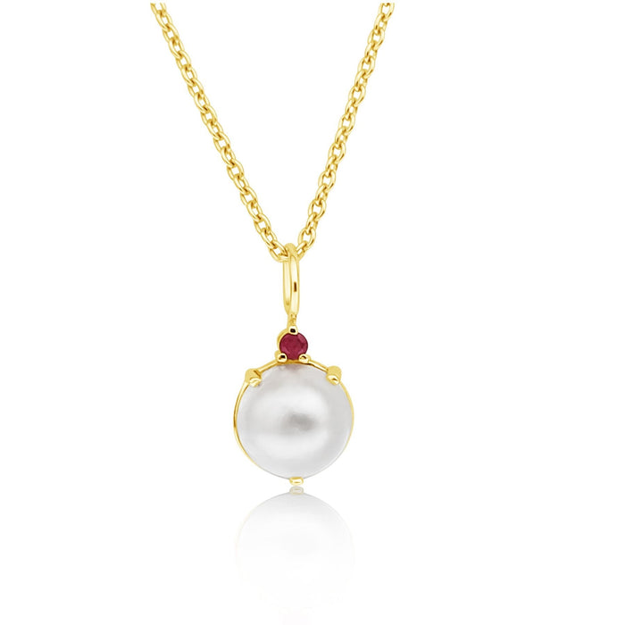 Pendant Necklace Cultured Pearl, Rubi Precious Stone, 18K Yellow Gold - MIMUKA