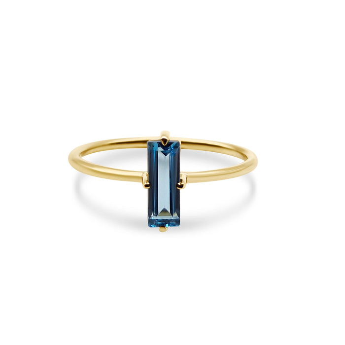 Sky Blue Precious Stone Baguette 9 x 7 Yellow Gold Ring 14K - MIMUKA