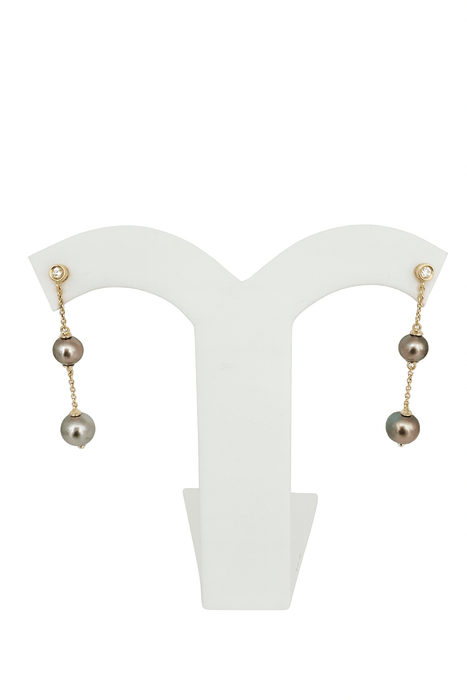 Tahiti Pearl and Diamond Long Earrings Yellow Gold 18K - MIMUKA