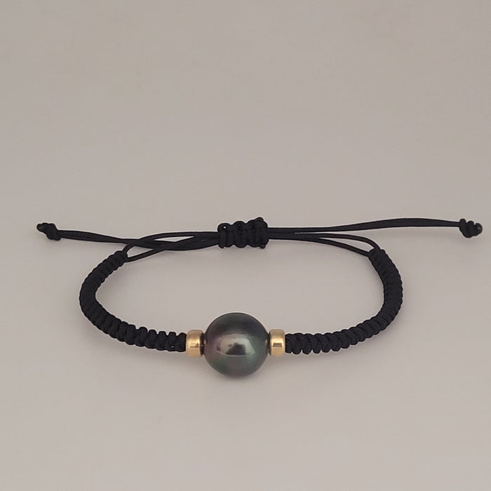Tahiti Pearl Bracelet – 11 mm Natural Color Pearl with 18K Gold Accents, Adjustable - MIMUKA