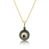Tahiti Pearl, Emerald Precious Stone 9K Yellow Gold Pendant Necklace - MIMUKA