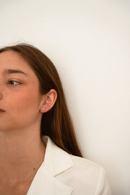 Yellow Gold Earrings 18K Precious Stones Sky Blue Topaz weight 2.5 carats cut emerald/octagonal 7 x 5 mm - MIMUKA