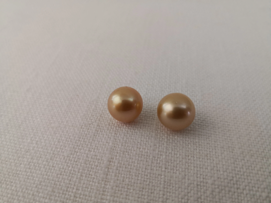 A Pair of Golden Color South Sea Pearls, 10 mm, Round -  The South Sea Pearl